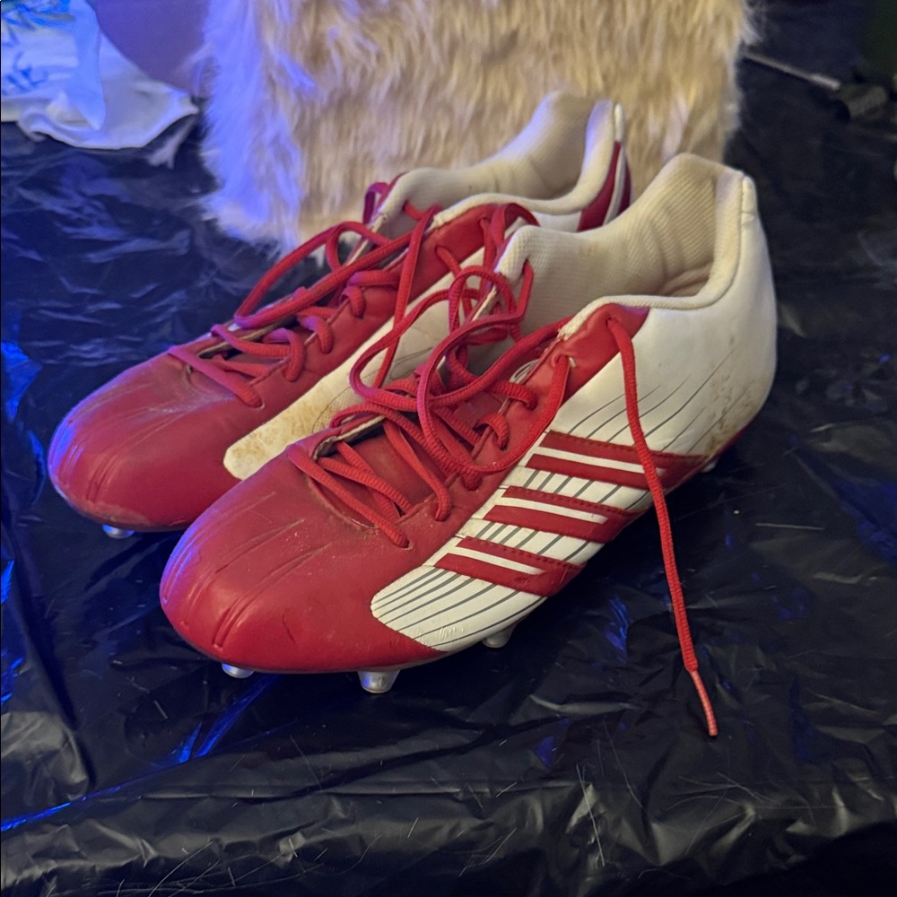 Red and White Adidas Soccer Cleats M 10.5